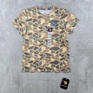 Burlebo T-Shirt Kids Size Medium 8 Tan Camo Fish Graphic Short Sleeve Tee